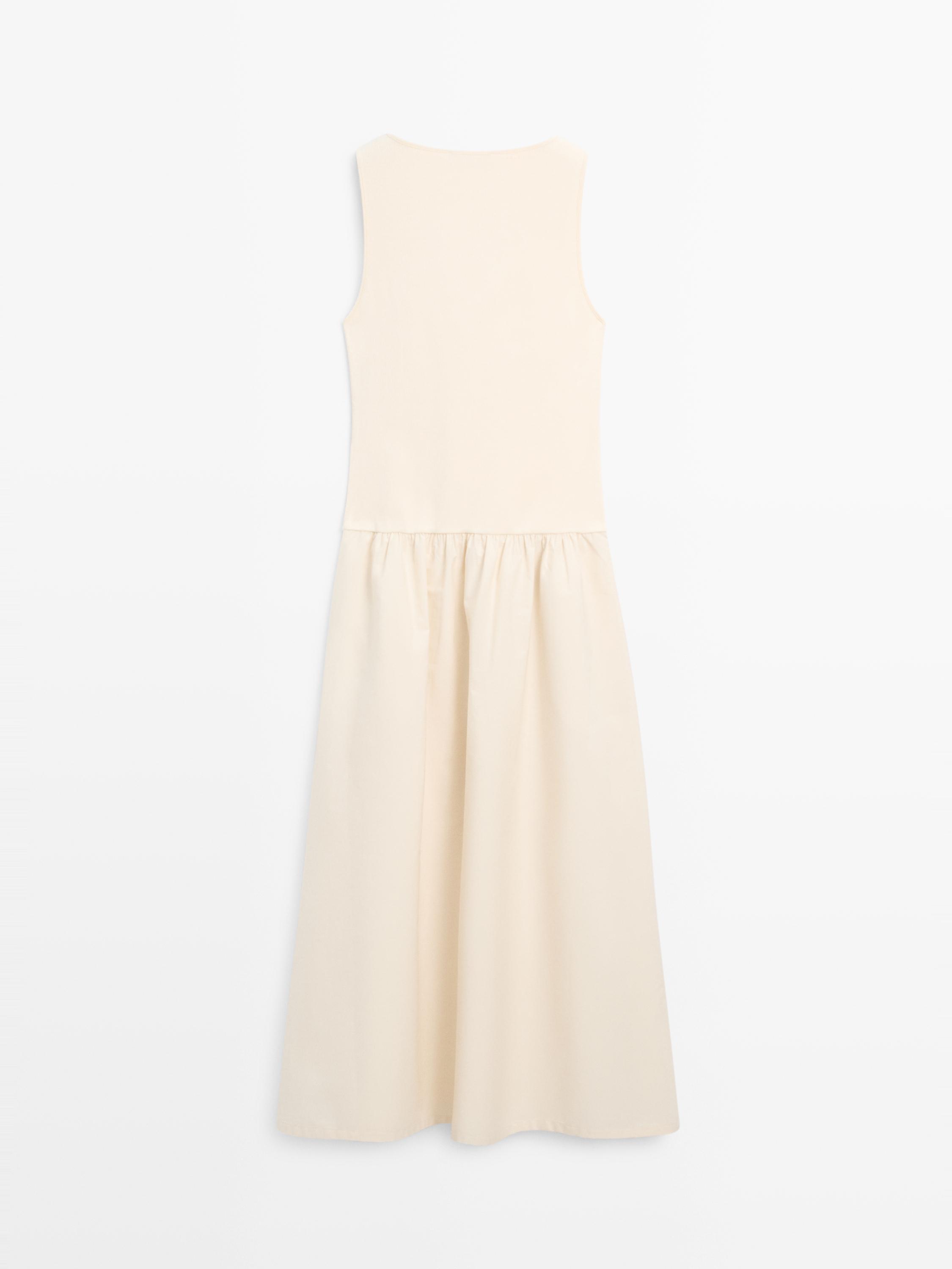 Cotton blend dress with contrast poplin